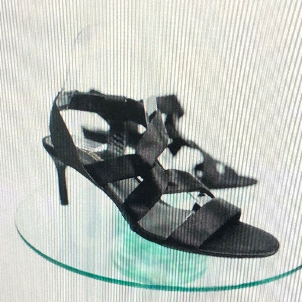 Via Spiga Jett Heel Sandals Black Strappy Satin Ankle Strap